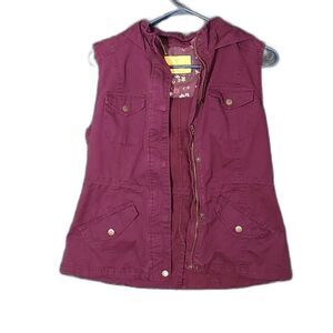Prince & Fox Denim Burgundy Hooded Vest Women's Size Medium